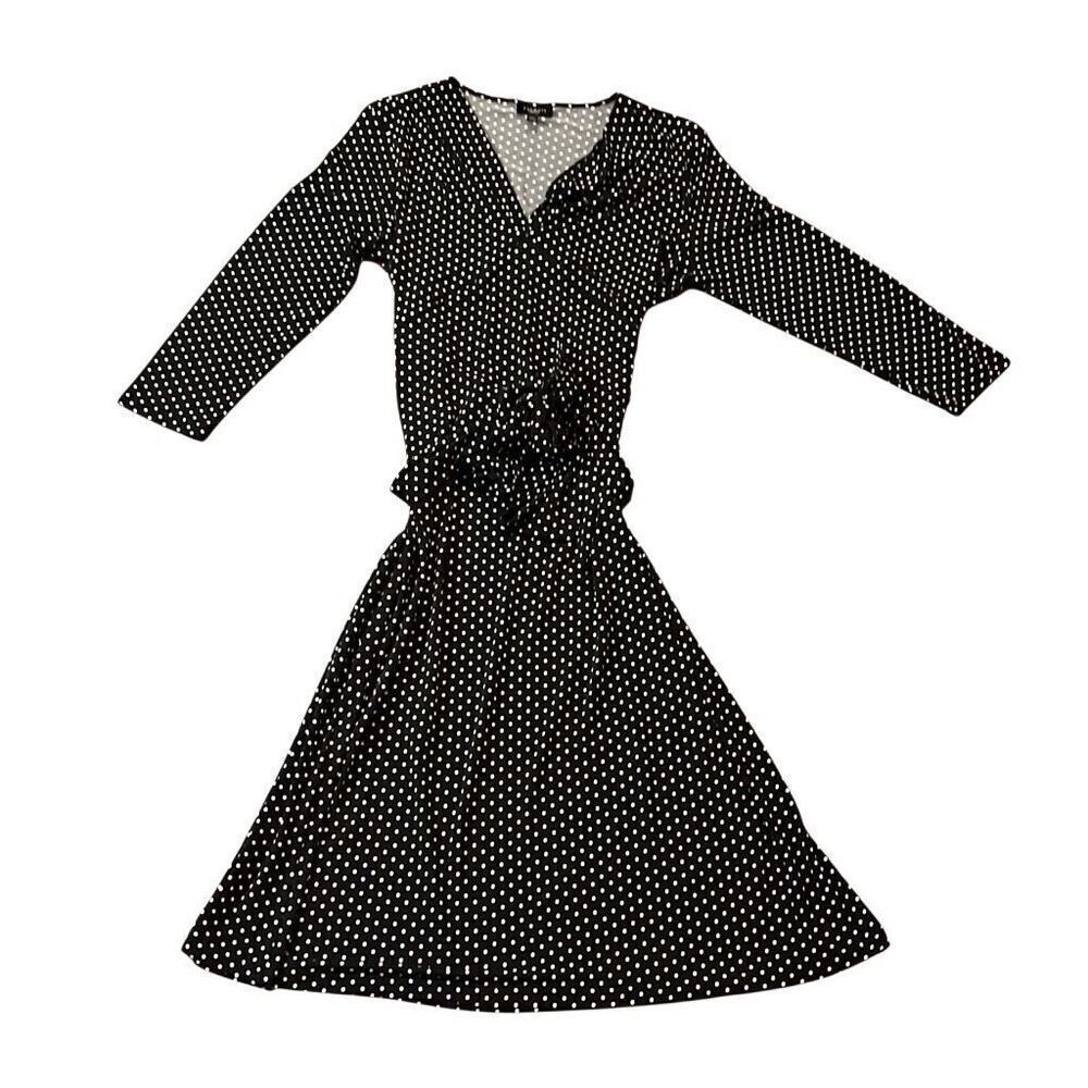 Talbots, beautiful black and white polkadotted tie waist stretchy dress size 4 p